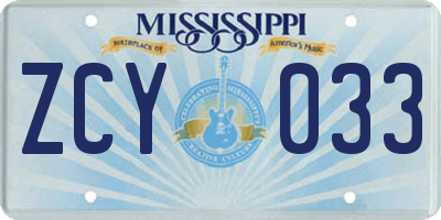 MS license plate ZCY033