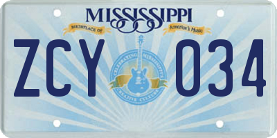 MS license plate ZCY034