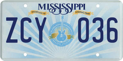 MS license plate ZCY036