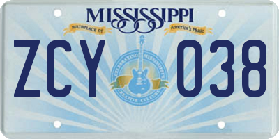MS license plate ZCY038