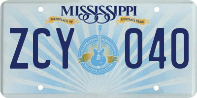 MS license plate ZCY040