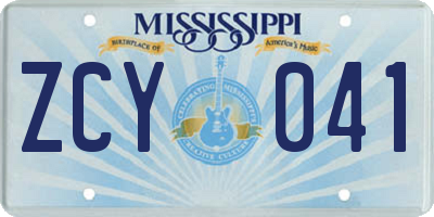 MS license plate ZCY041