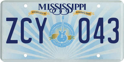 MS license plate ZCY043