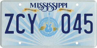 MS license plate ZCY045