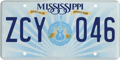 MS license plate ZCY046