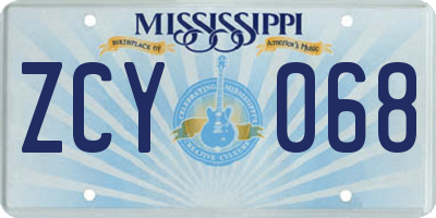 MS license plate ZCY068