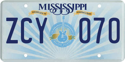 MS license plate ZCY070