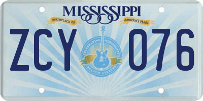 MS license plate ZCY076