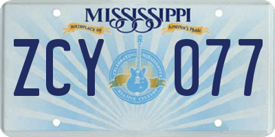 MS license plate ZCY077