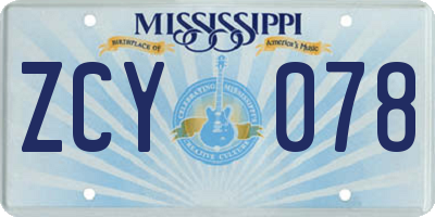 MS license plate ZCY078