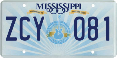 MS license plate ZCY081