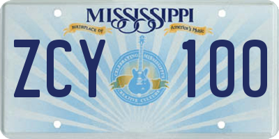 MS license plate ZCY100