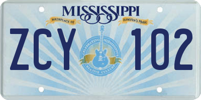 MS license plate ZCY102