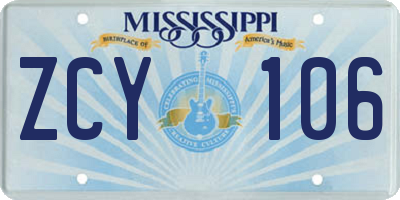 MS license plate ZCY106