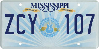 MS license plate ZCY107