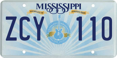 MS license plate ZCY110