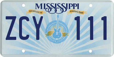 MS license plate ZCY111