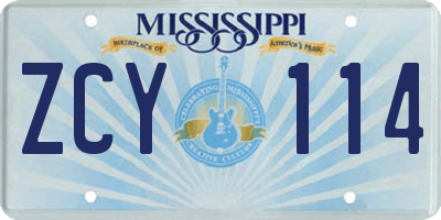 MS license plate ZCY114