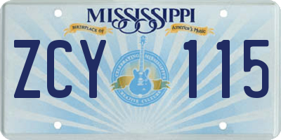 MS license plate ZCY115
