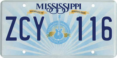 MS license plate ZCY116
