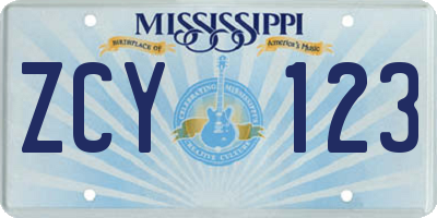MS license plate ZCY123