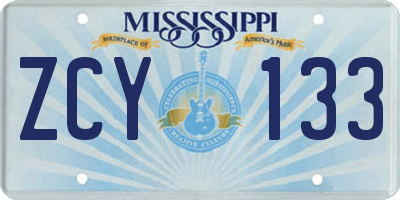 MS license plate ZCY133