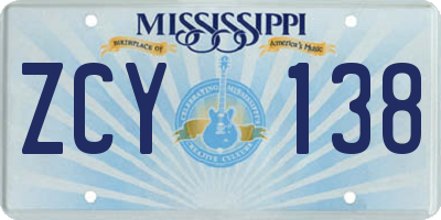 MS license plate ZCY138