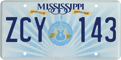 MS license plate ZCY143