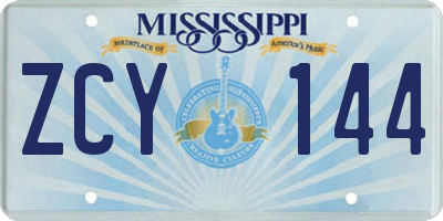 MS license plate ZCY144