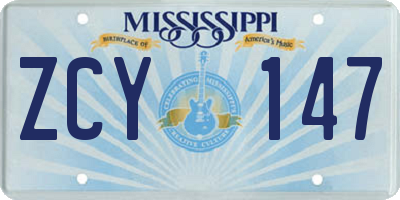 MS license plate ZCY147