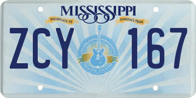 MS license plate ZCY167