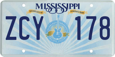 MS license plate ZCY178