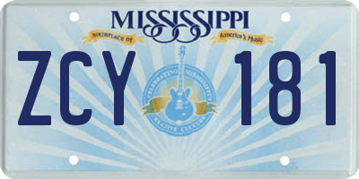 MS license plate ZCY181
