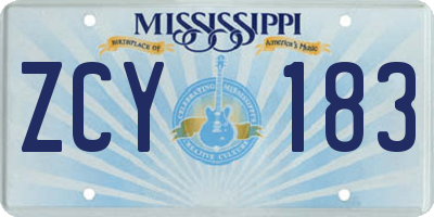 MS license plate ZCY183