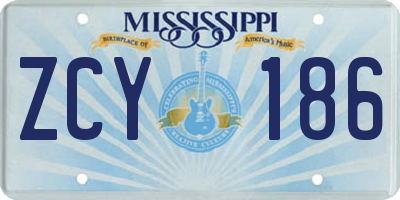 MS license plate ZCY186