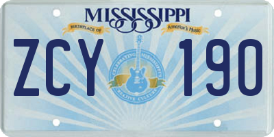 MS license plate ZCY190