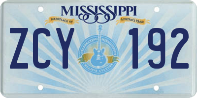 MS license plate ZCY192