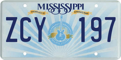 MS license plate ZCY197