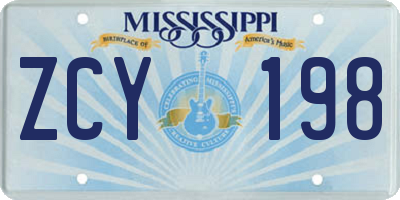 MS license plate ZCY198