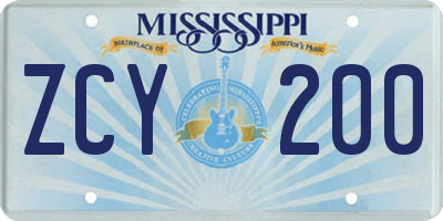 MS license plate ZCY200