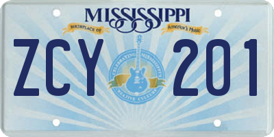 MS license plate ZCY201