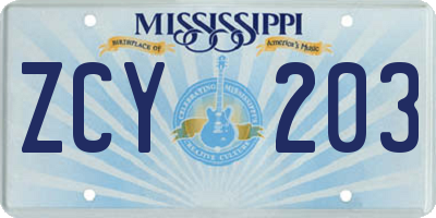 MS license plate ZCY203