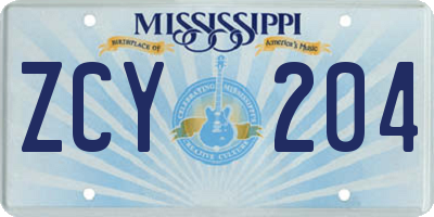 MS license plate ZCY204