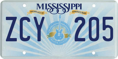 MS license plate ZCY205