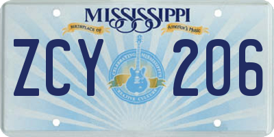 MS license plate ZCY206