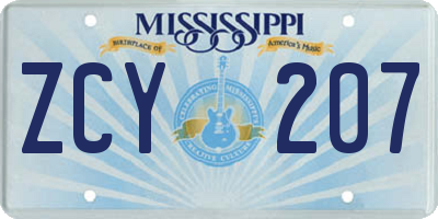 MS license plate ZCY207