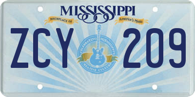 MS license plate ZCY209