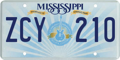 MS license plate ZCY210
