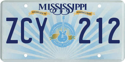 MS license plate ZCY212