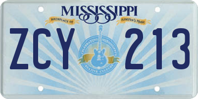 MS license plate ZCY213